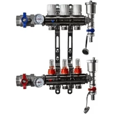 Коллектор с расходомерами, никелированная латунь, 1", 3 вых, комплектован: автовоздухоотводчик, сливной кран и