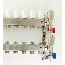 Коллектор для радиаторов 5 контуров в сборе распределительный 1"x3/4" VIEIR