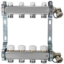 805R, 4 выхода. Коллекторная группа из нержавеющей стали с отсечными клапанами, термостатическими клапанами и дренажными клапанами.